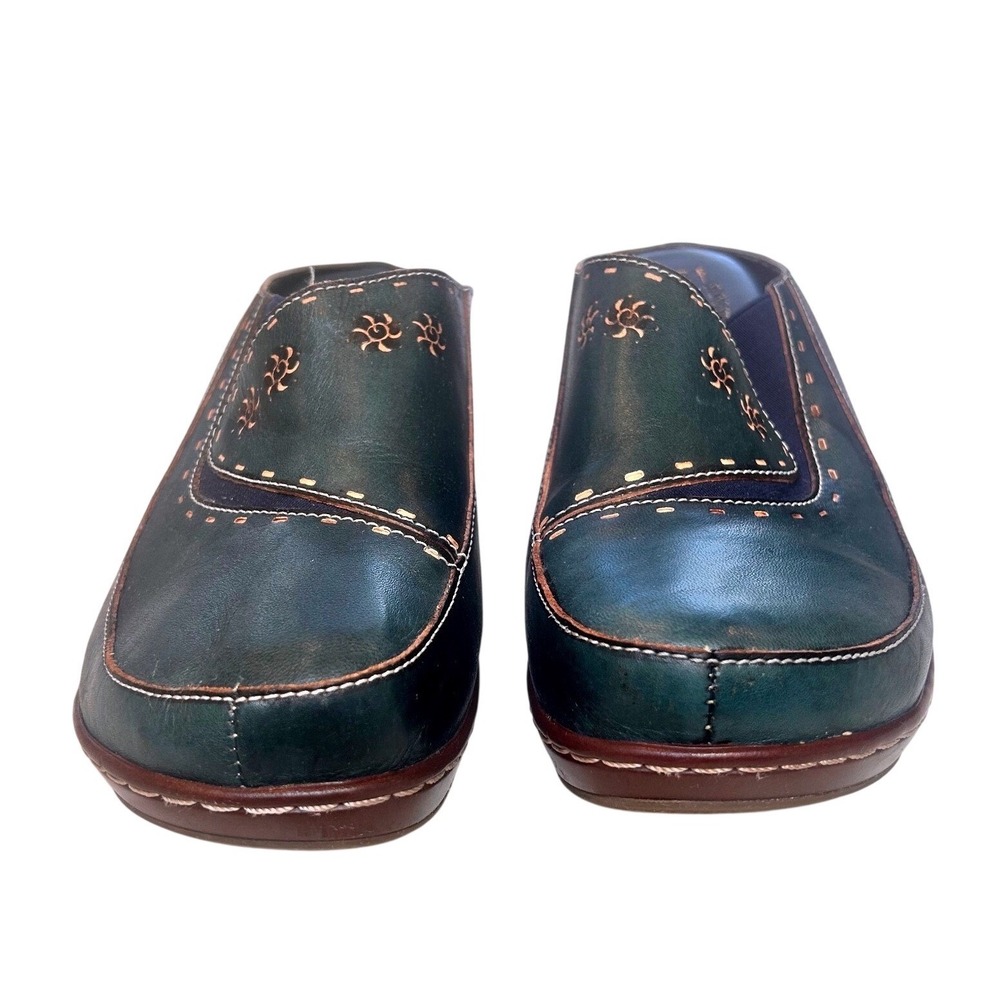 Spring Step LArtiste Womens Teal Leather Floral Mules Clogs Chino-N‎ 42